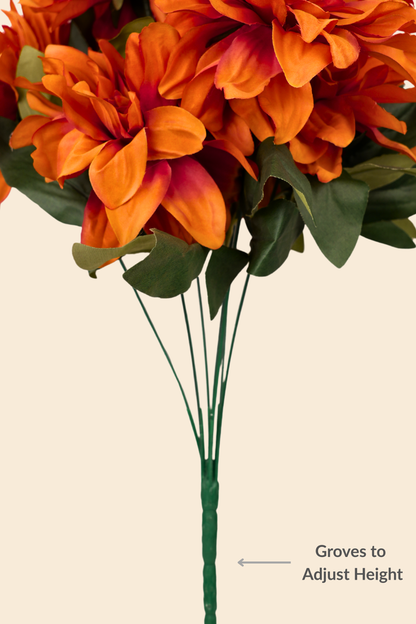 Faux Dahlia Splendid Flower Stem - Rust Orange