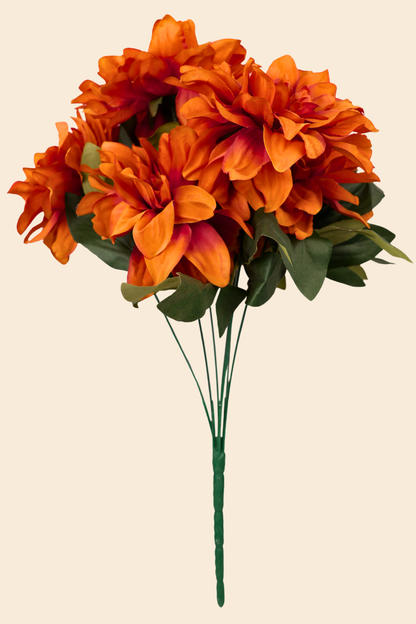 Faux Dahlia Splendid Flower Stem - Rust Orange