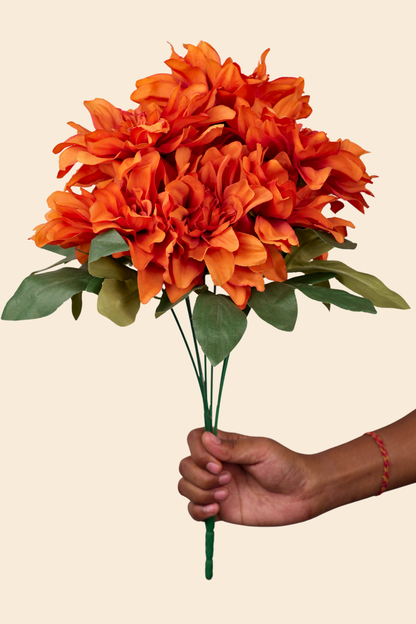 Faux Dahlia Splendid Flower Stem - Rust Orange