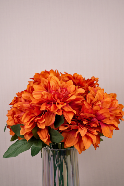 Faux Dahlia Splendid Flower Stem - Rust Orange