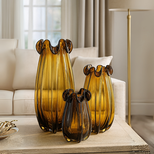 Golden Ember Glass Vase (Set of 3)