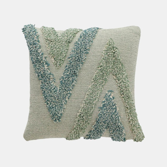 Arrowhead Mint, Green & Natural Cotton Knitted Decorative Cushion Cover (18 in x 18 in)