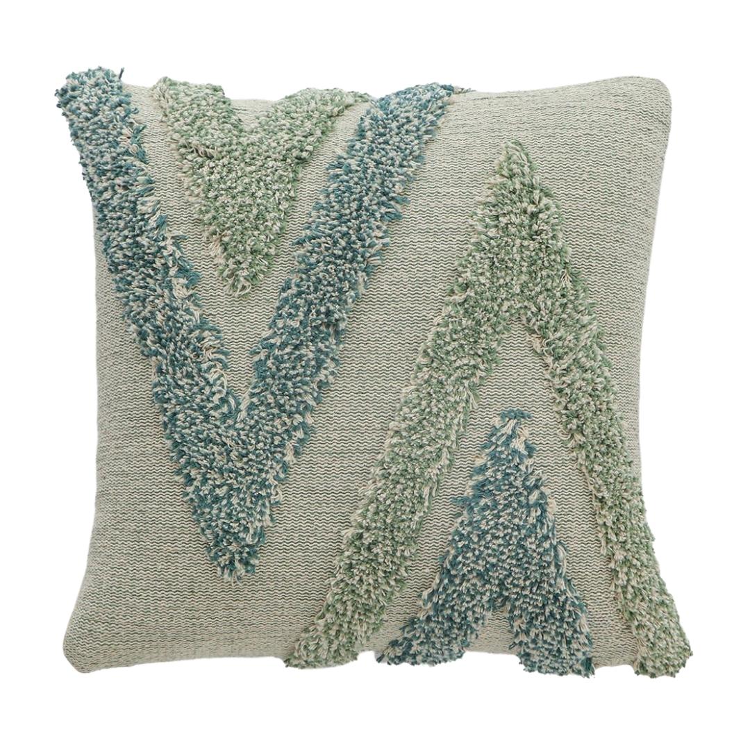 Arrowhead Mint, Green & Natural Cotton Knitted Decorative Cushion Cover (18 in x 18 in)