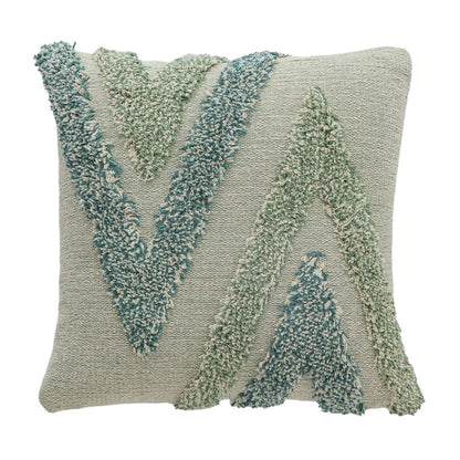 Arrowhead Mint, Green & Natural Cotton Knitted Decorative Cushion Cover (18 in x 18 in)