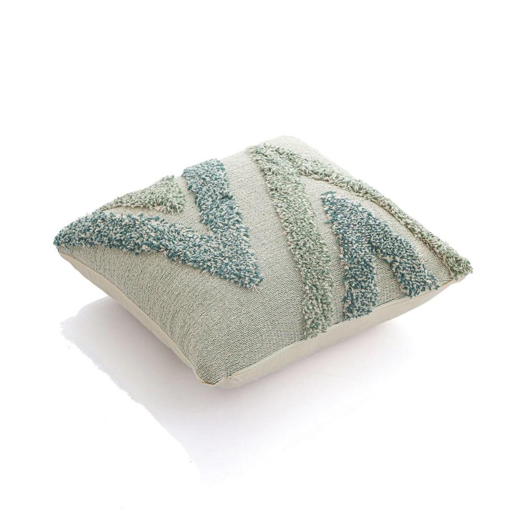 Arrowhead Mint, Green & Natural Cotton Knitted Decorative Cushion Cover (18 in x 18 in)