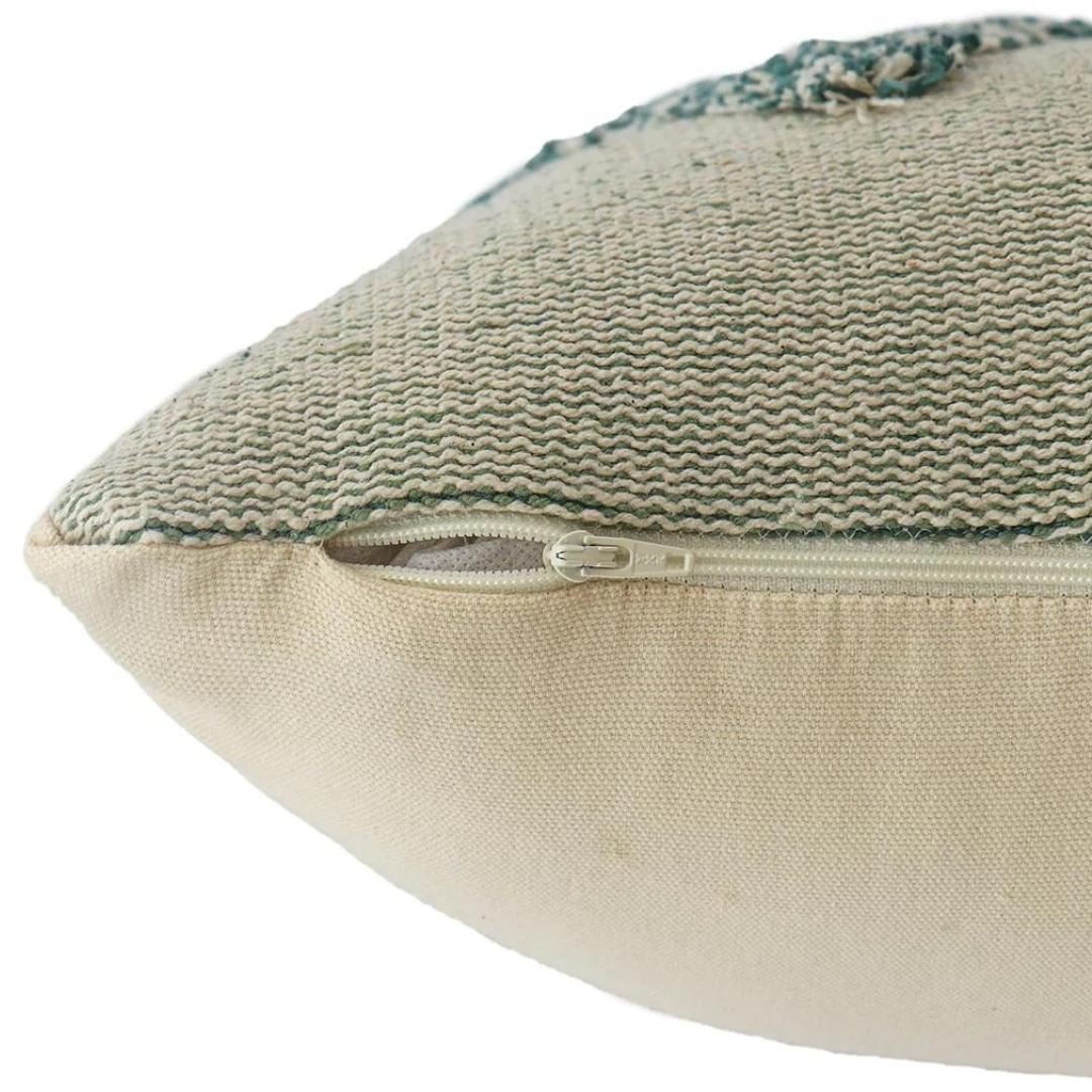 Arrowhead Mint, Green & Natural Cotton Knitted Decorative Cushion Cover (18 in x 18 in)