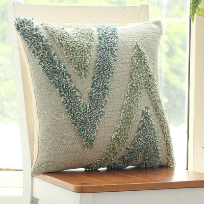 Arrowhead Mint, Green & Natural Cotton Knitted Decorative Cushion Cover (18 in x 18 in)