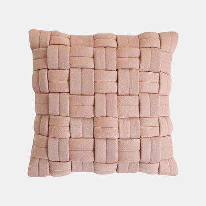 Basket Knit Cameo Pink Cotton Knitted Decorative Cushion Cover (16 in x 16 in)