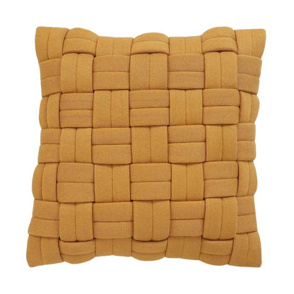 Basket Knit Mustard Cotton Knitted Decorative Cushion Cover (16 in x 16 in)