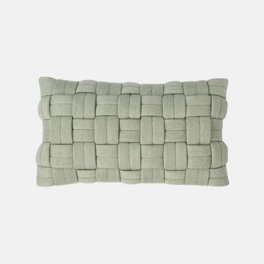 Basket Knit Pistachio Green Cotton Knitted Decorative Cushion Cover (12 in x 20 in)