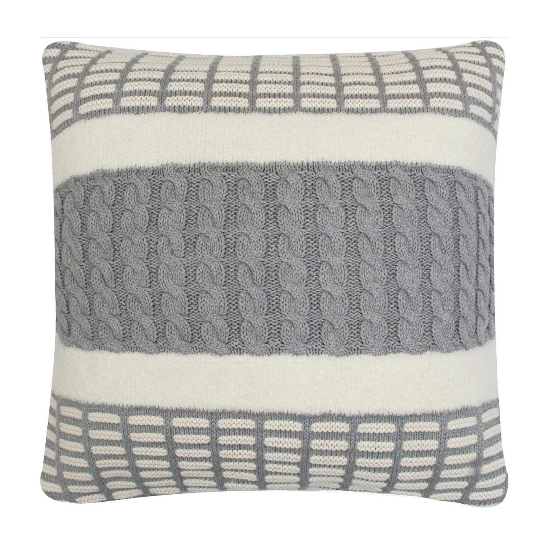 Braided Line Jersey Grey and white Cotton Knitted Decorative Cushion Cover (20 in x 20 in)