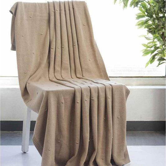 Bubble Sandy Brown Cotton Knitted Throw Blanket (60 in x 90 in)