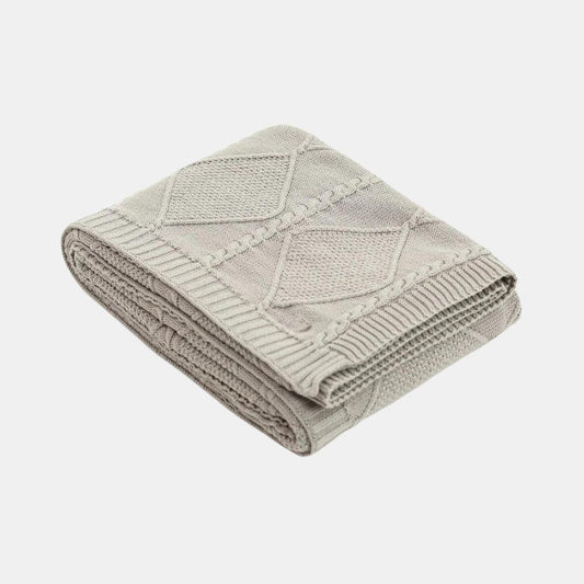 Cable Moss Cool Grey Cotton Knitted Throw Blanket (50 in x 60 in)