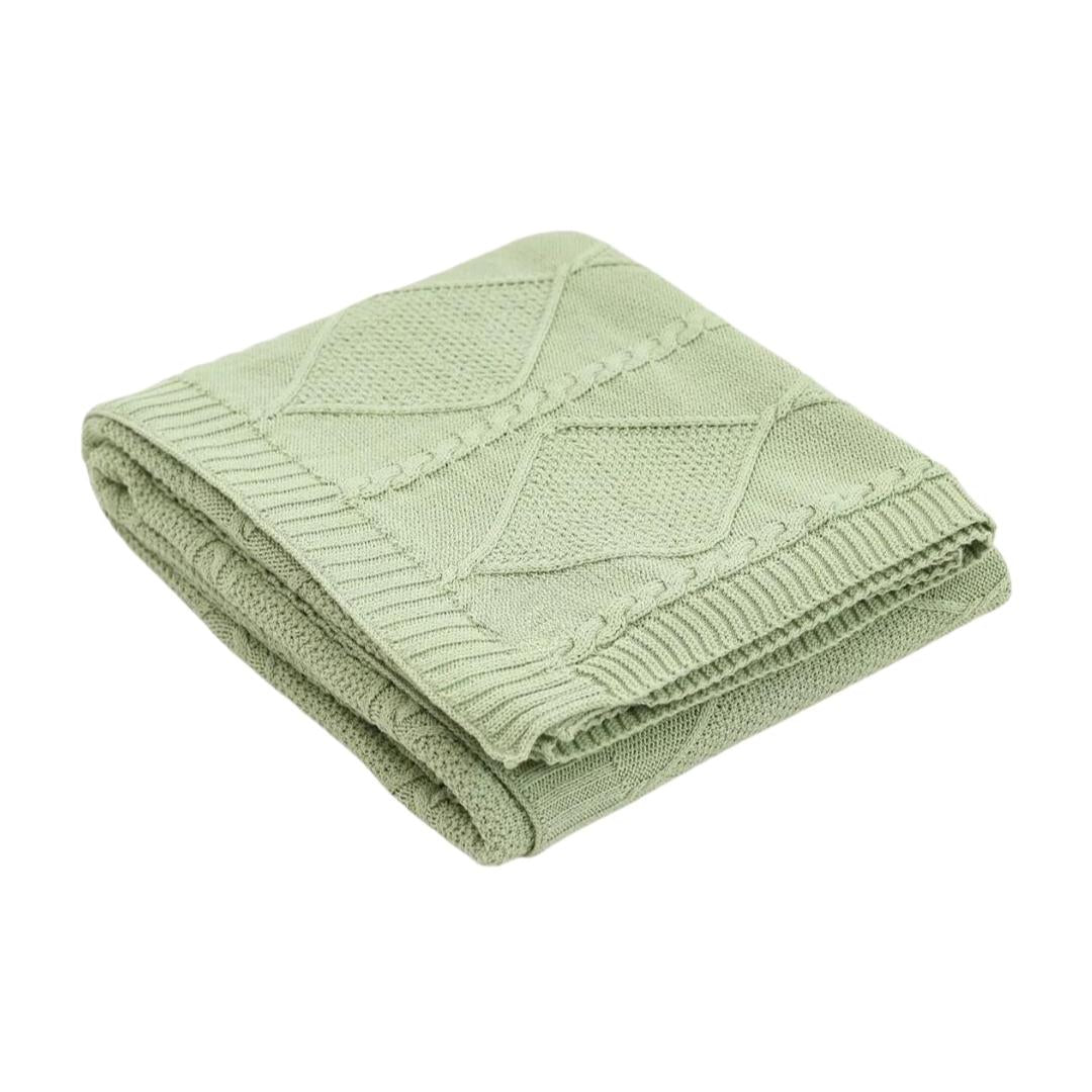 Cable Moss Desert Sage Cotton Knitted Throw Blanket (50 in x 60 in)