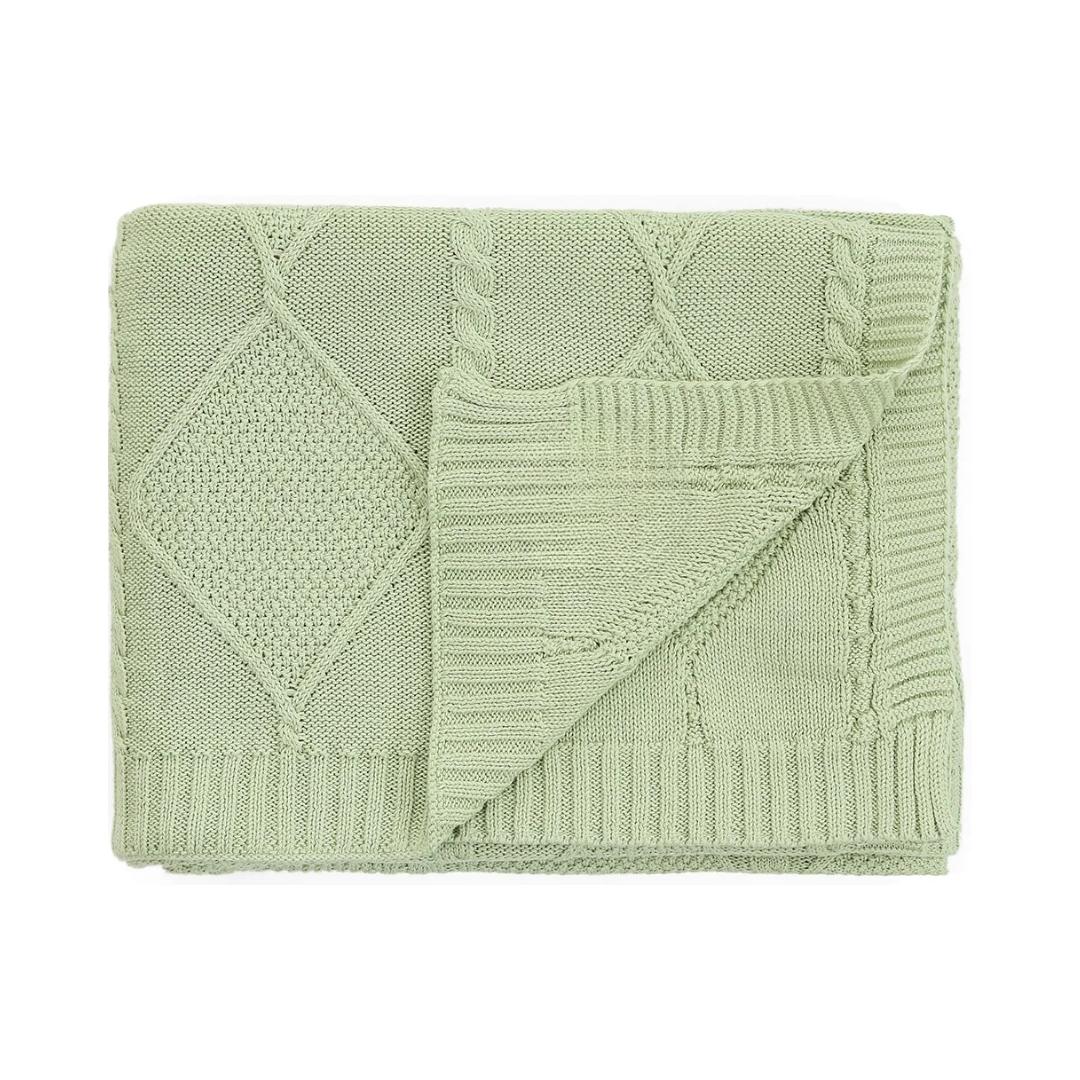 Cable Moss Desert Sage Cotton Knitted Throw Blanket (50 in x 60 in)