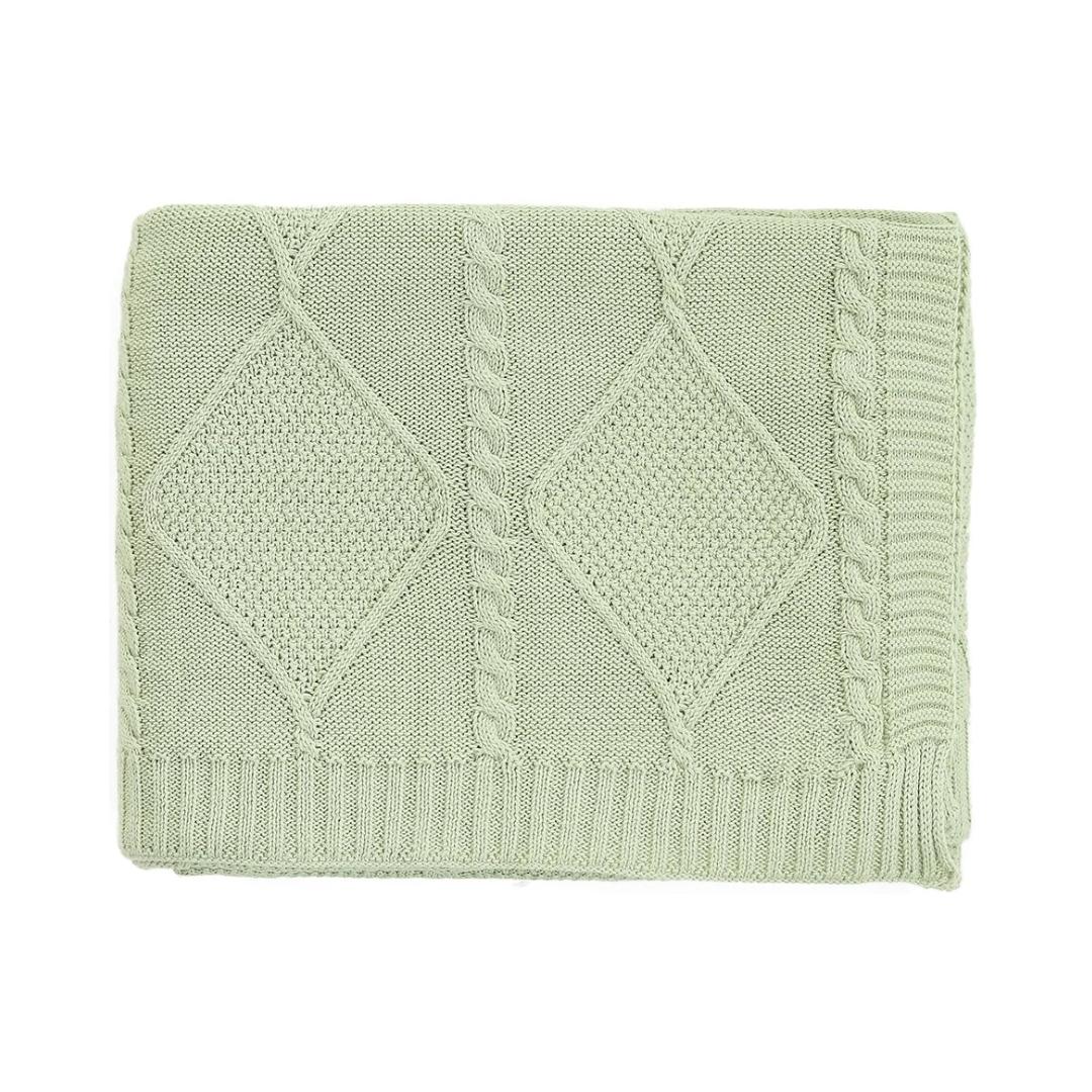 Cable Moss Desert Sage Cotton Knitted Throw Blanket (50 in x 60 in)