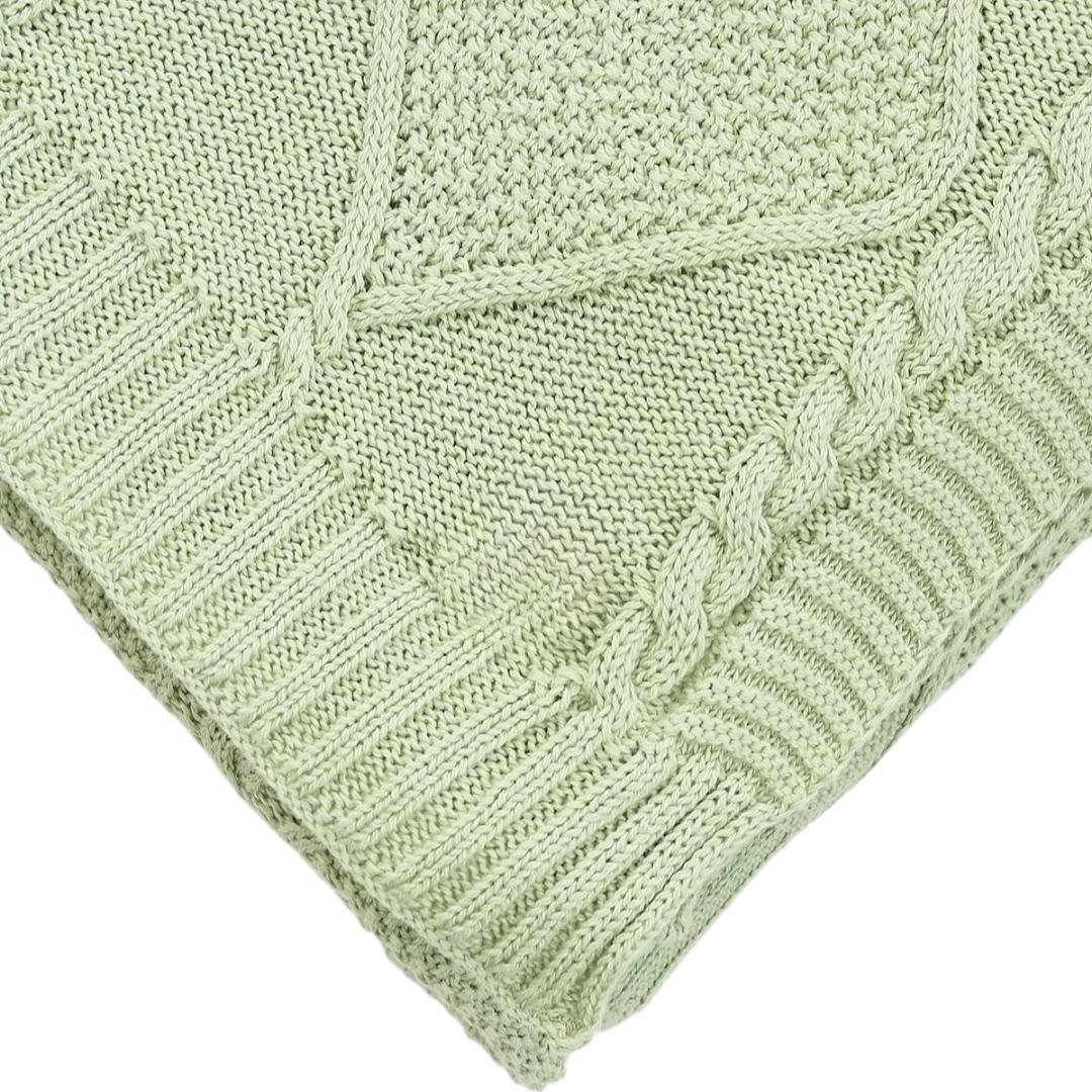 Cable Moss Desert Sage Cotton Knitted Throw Blanket (50 in x 60 in)