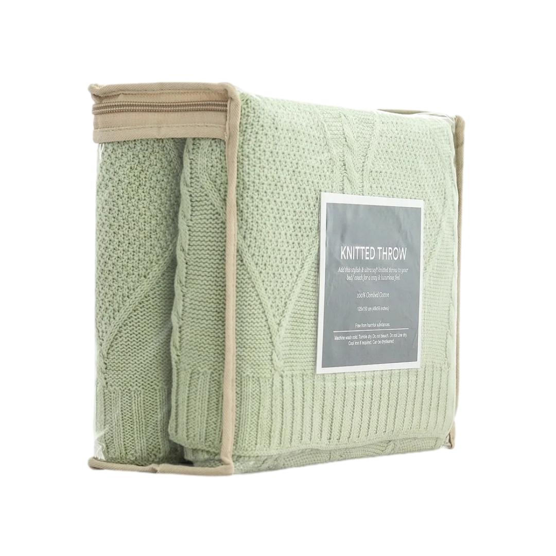 Cable Moss Desert Sage Cotton Knitted Throw Blanket (50 in x 60 in)