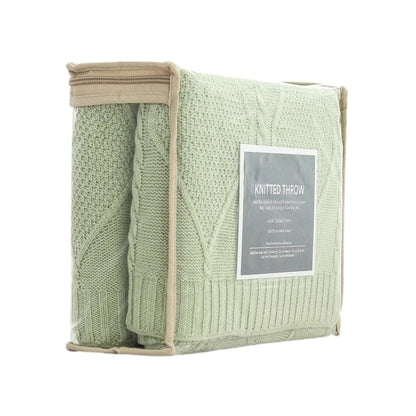 Cable Moss Desert Sage Cotton Knitted Throw Blanket (50 in x 60 in)