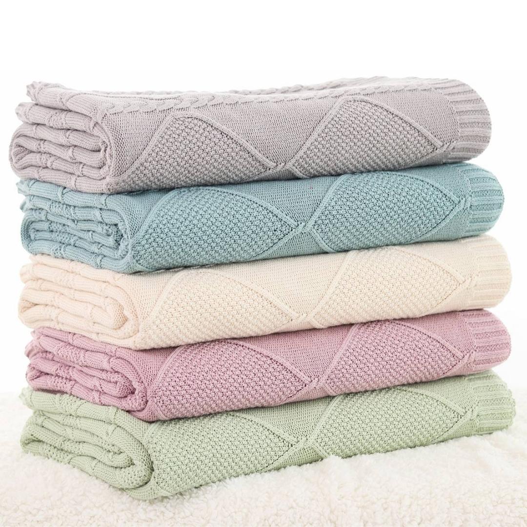 Cable Moss Desert Sage Cotton Knitted Throw Blanket (50 in x 60 in)