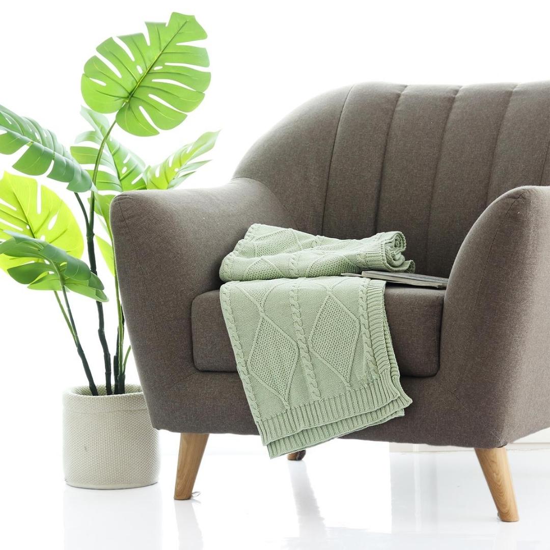 Cable Moss Desert Sage Cotton Knitted Throw Blanket (50 in x 60 in)