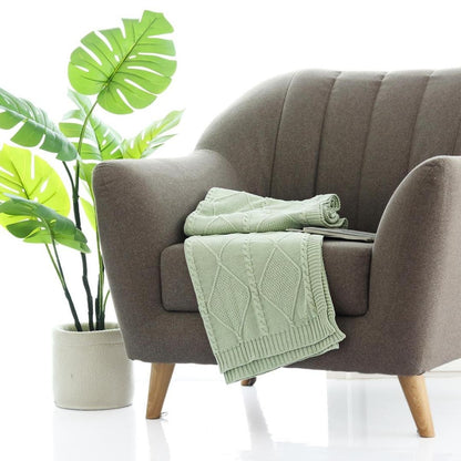 Cable Moss Desert Sage Cotton Knitted Throw Blanket (50 in x 60 in)