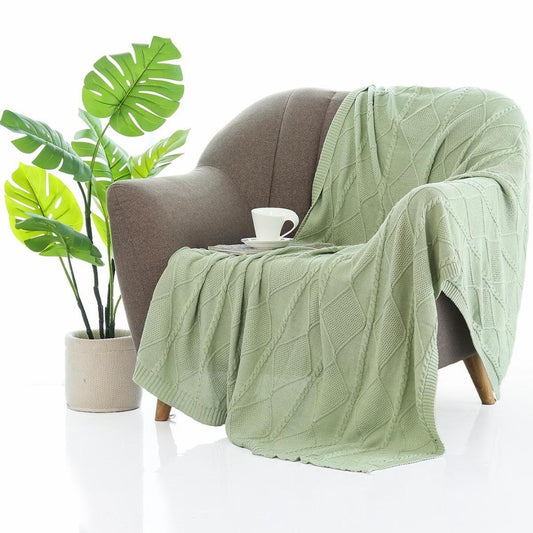 Cable Moss Desert Sage Cotton Knitted Throw Blanket (50 in x 60 in)