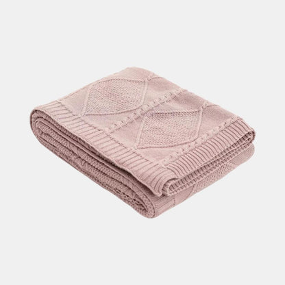 Cable Moss Dull Rose Cotton Knitted Throw Blanket (50 in x 60 in)