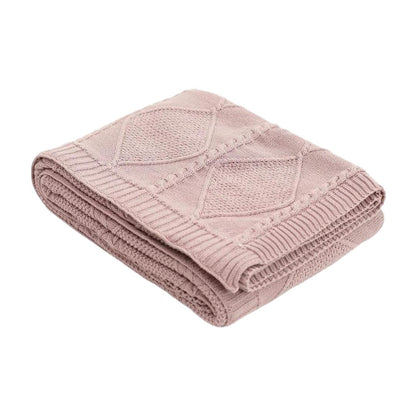 Cable Moss Dull Rose Cotton Knitted Throw Blanket (50 in x 60 in)