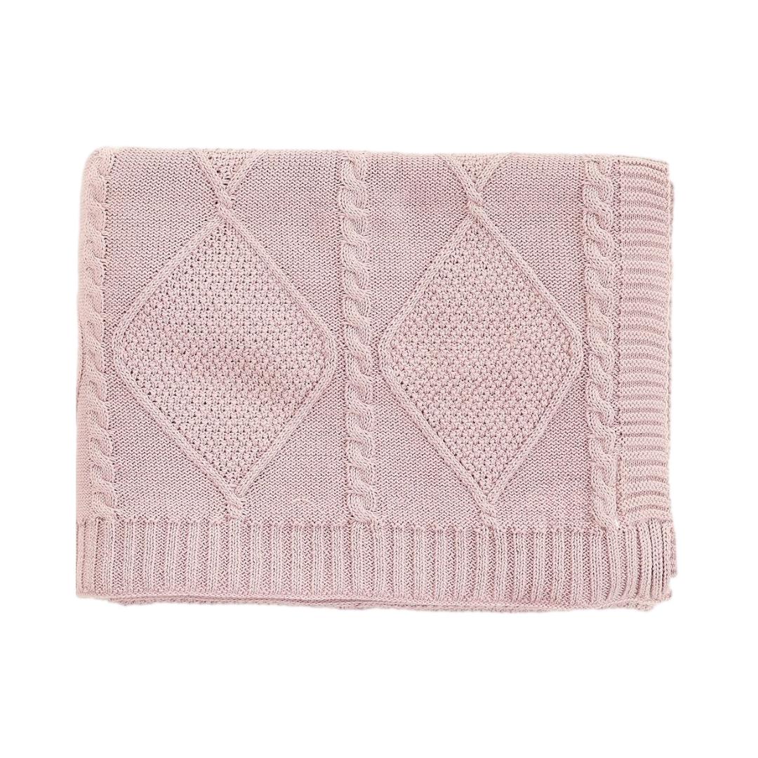Cable Moss Dull Rose Cotton Knitted Throw Blanket (50 in x 60 in)