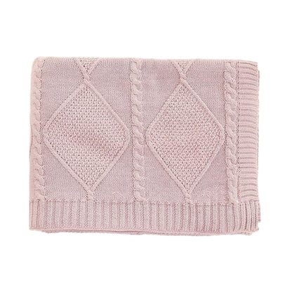 Cable Moss Dull Rose Cotton Knitted Throw Blanket (50 in x 60 in)