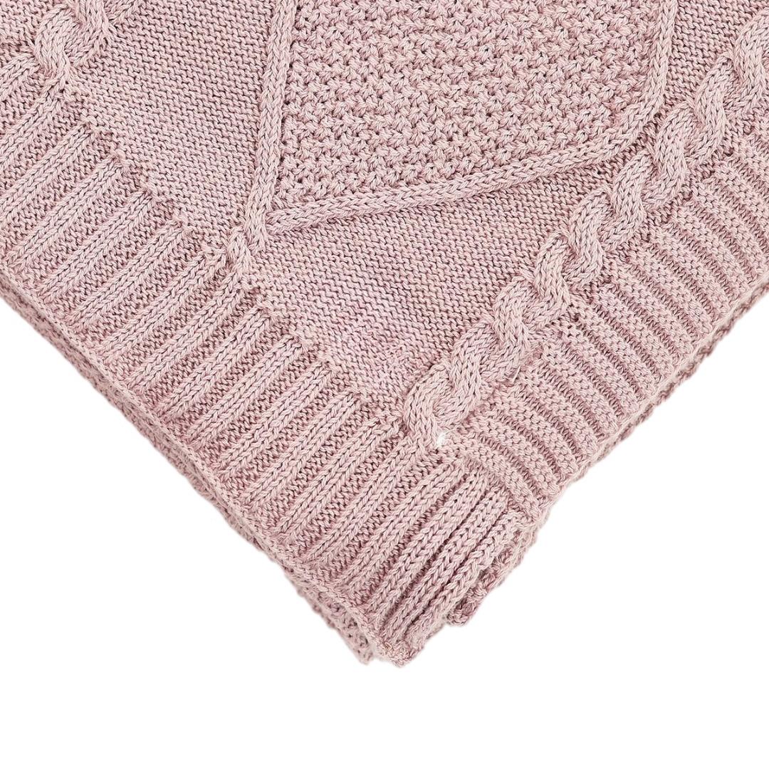 Cable Moss Dull Rose Cotton Knitted Throw Blanket (50 in x 60 in)