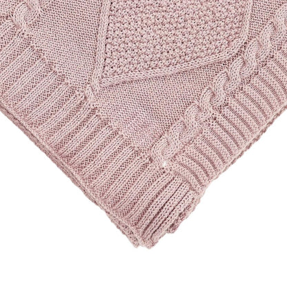 Cable Moss Dull Rose Cotton Knitted Throw Blanket (50 in x 60 in)
