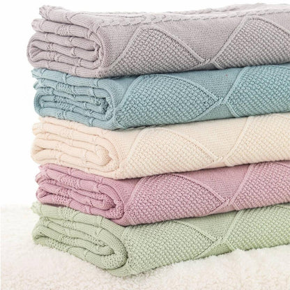 Cable Moss Dull Rose Cotton Knitted Throw Blanket (50 in x 60 in)