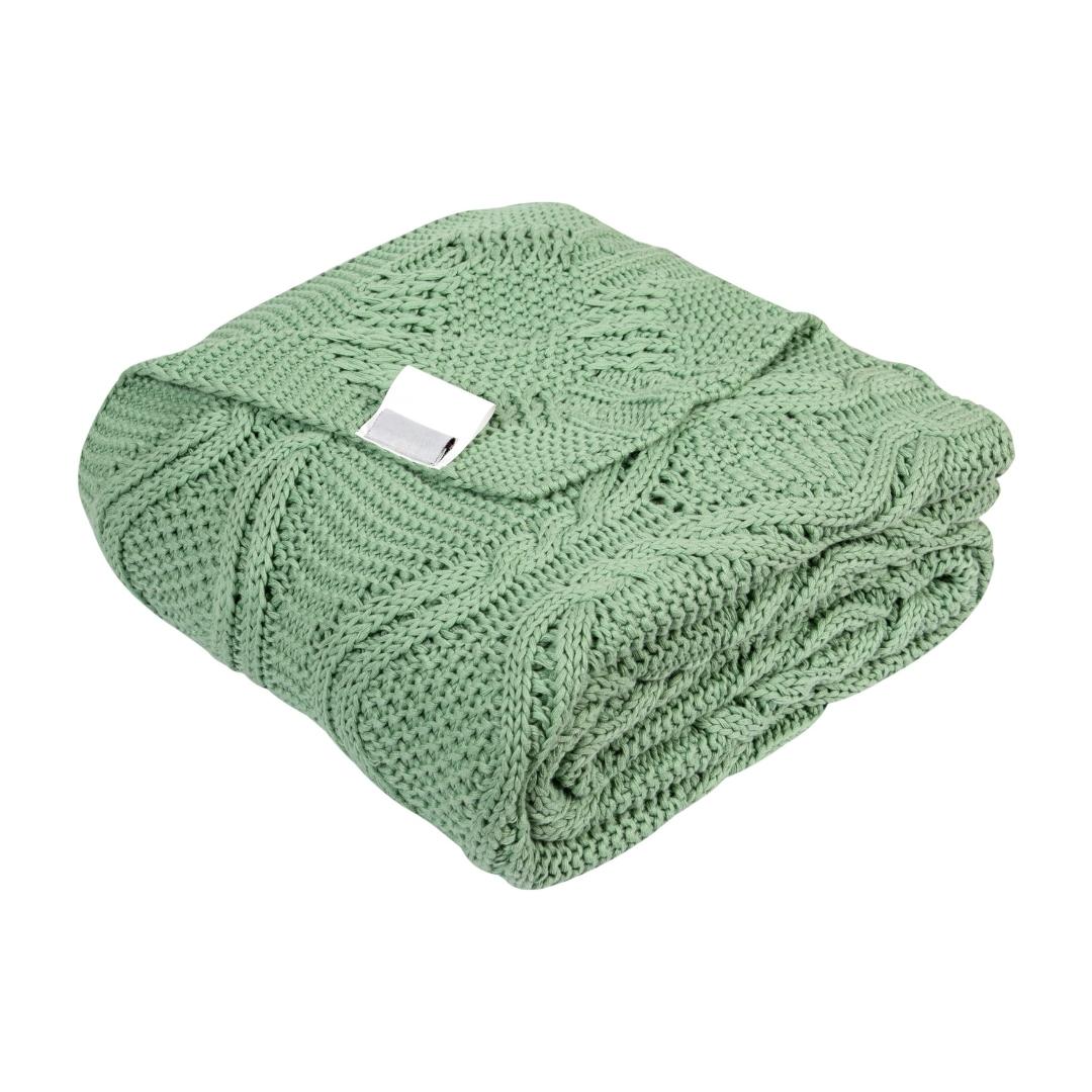 Chunky Classic Light Green Cotton Knitted Throw Blanket (50 in x 66 in)