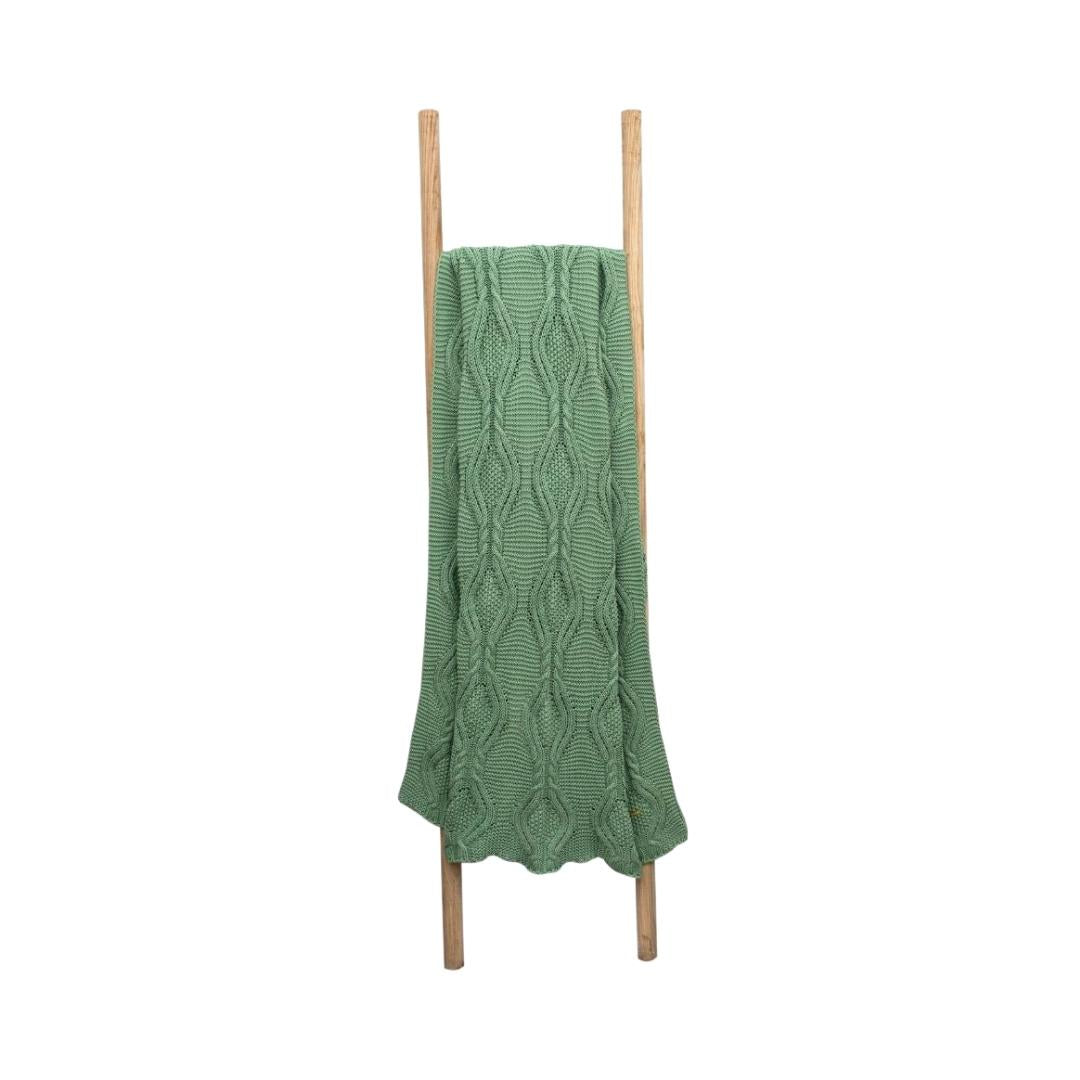 Chunky Classic Light Green Cotton Knitted Throw Blanket (50 in x 66 in)