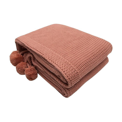 Chunky Jersey Coral Cotton Knitted Throw Blanket (50 in x 60 in)