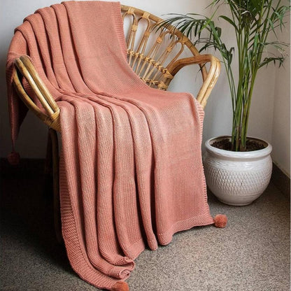 Chunky Jersey Coral Cotton Knitted Throw Blanket (50 in x 60 in)