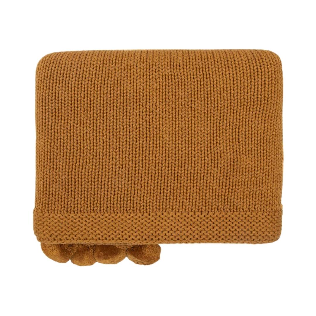 Chunky Jersey Mustard Cotton Knitted Throw Blanket (50 in x 60 in)