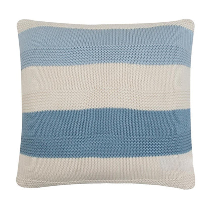 Classic Big Stripes Sky Blue and White Cotton Knitted Decorative Cushion Cover (20 in x 20 in)