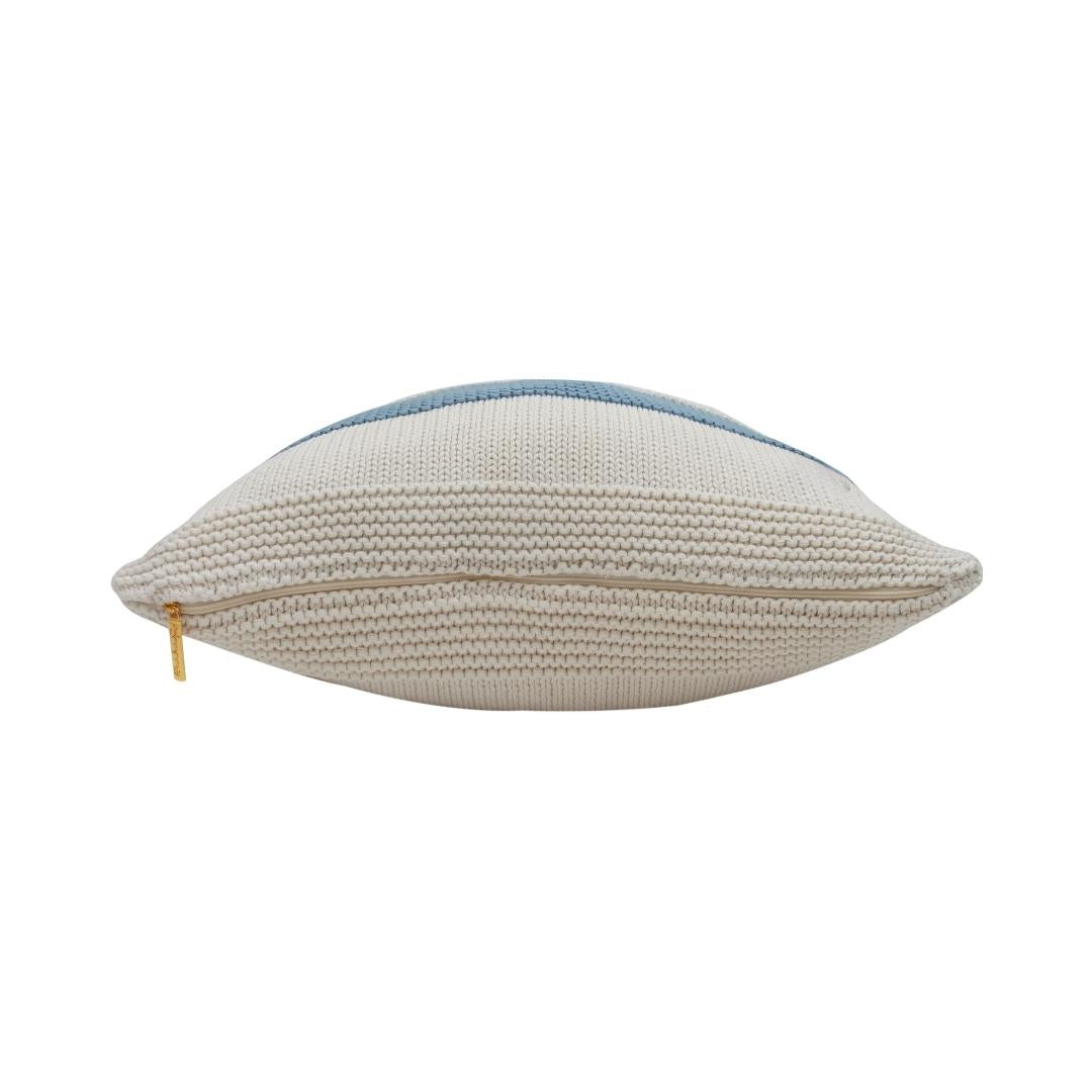 Classic Big Stripes Sky Blue and White Cotton Knitted Decorative Cushion Cover (20 in x 20 in)