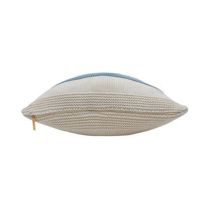 Classic Big Stripes Sky Blue and White Cotton Knitted Decorative Cushion Cover (20 in x 20 in)