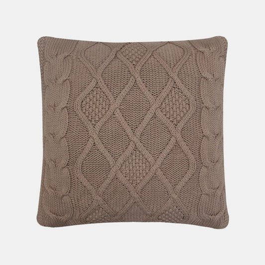 Classic Diamond Brown Cotton Knitted Decorative Cushion Cover (20 in x 20 in)