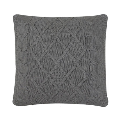 Classic Diamond Grey Cotton Knitted Decorative Cushion Cover (20 in x 20 in)