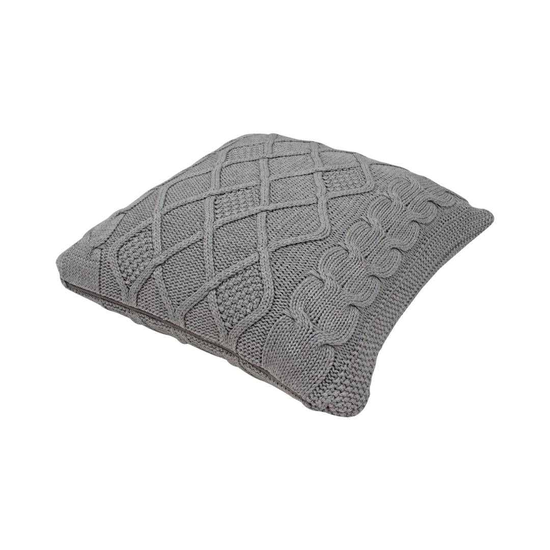Classic Diamond Grey Cotton Knitted Decorative Cushion Cover (20 in x 20 in)