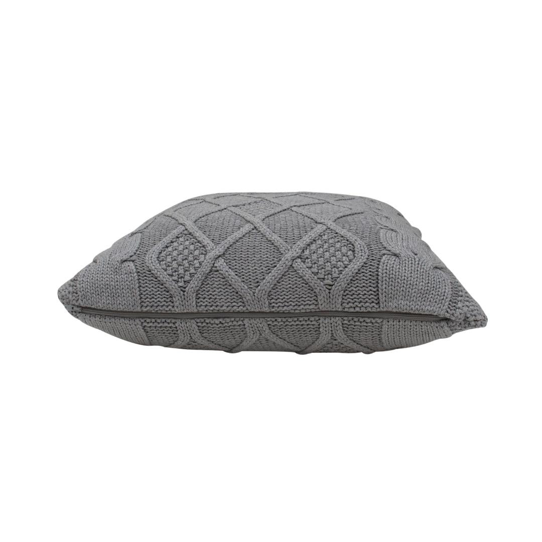 Classic Diamond Grey Cotton Knitted Decorative Cushion Cover (20 in x 20 in)