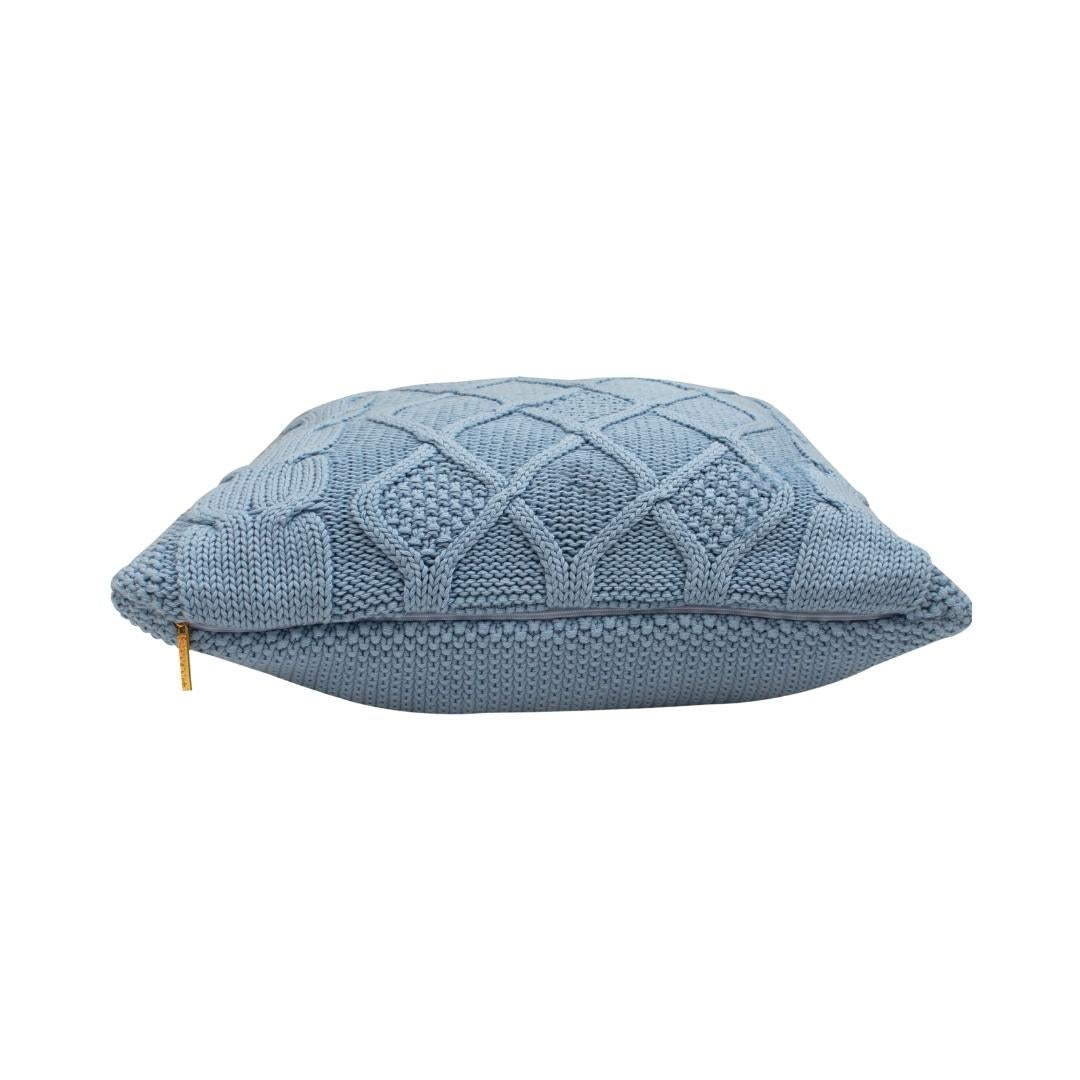 Classic Diamond Sky Blue Cotton Knitted Decorative Cushion Cover (20 in x 20 in)