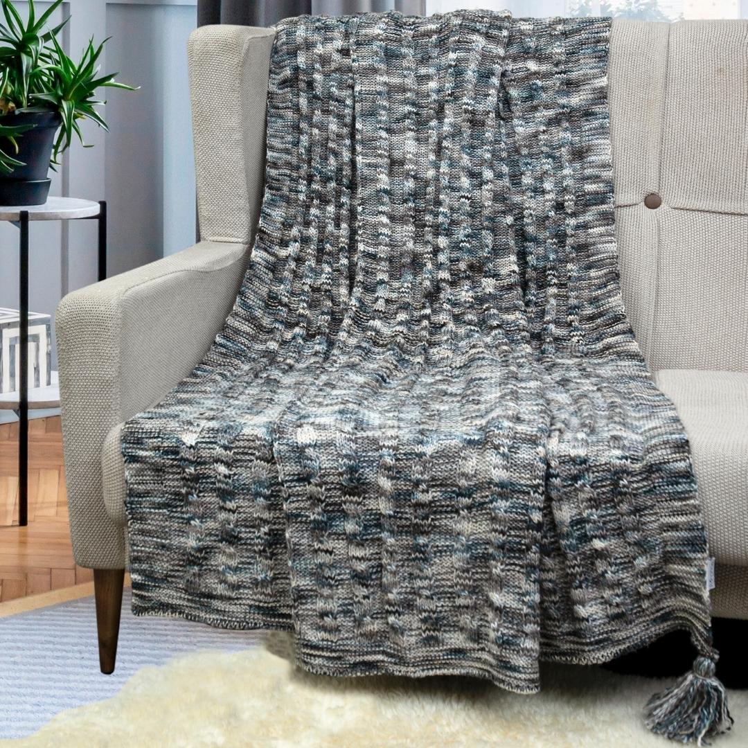 Classic Dye Stone & Natural Cotton Knitted Throw Blanket (50 in x 66 in)