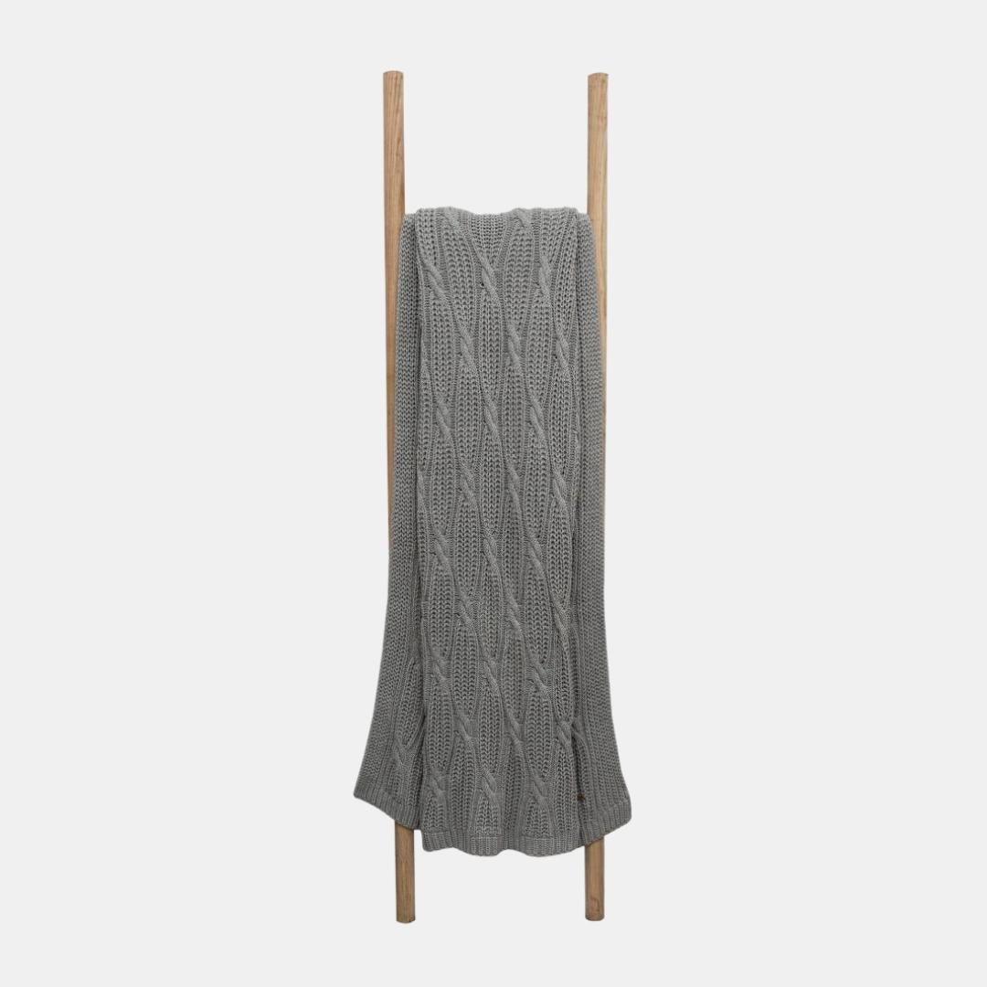 Classic Knot Light Grey Cotton Knitted Throw Blanket (50 in x 66 in)