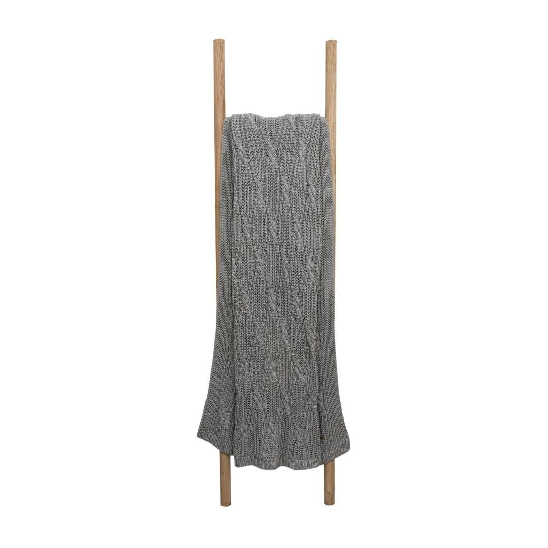 Classic Knot Light Grey Cotton Knitted Throw Blanket (50 in x 66 in)